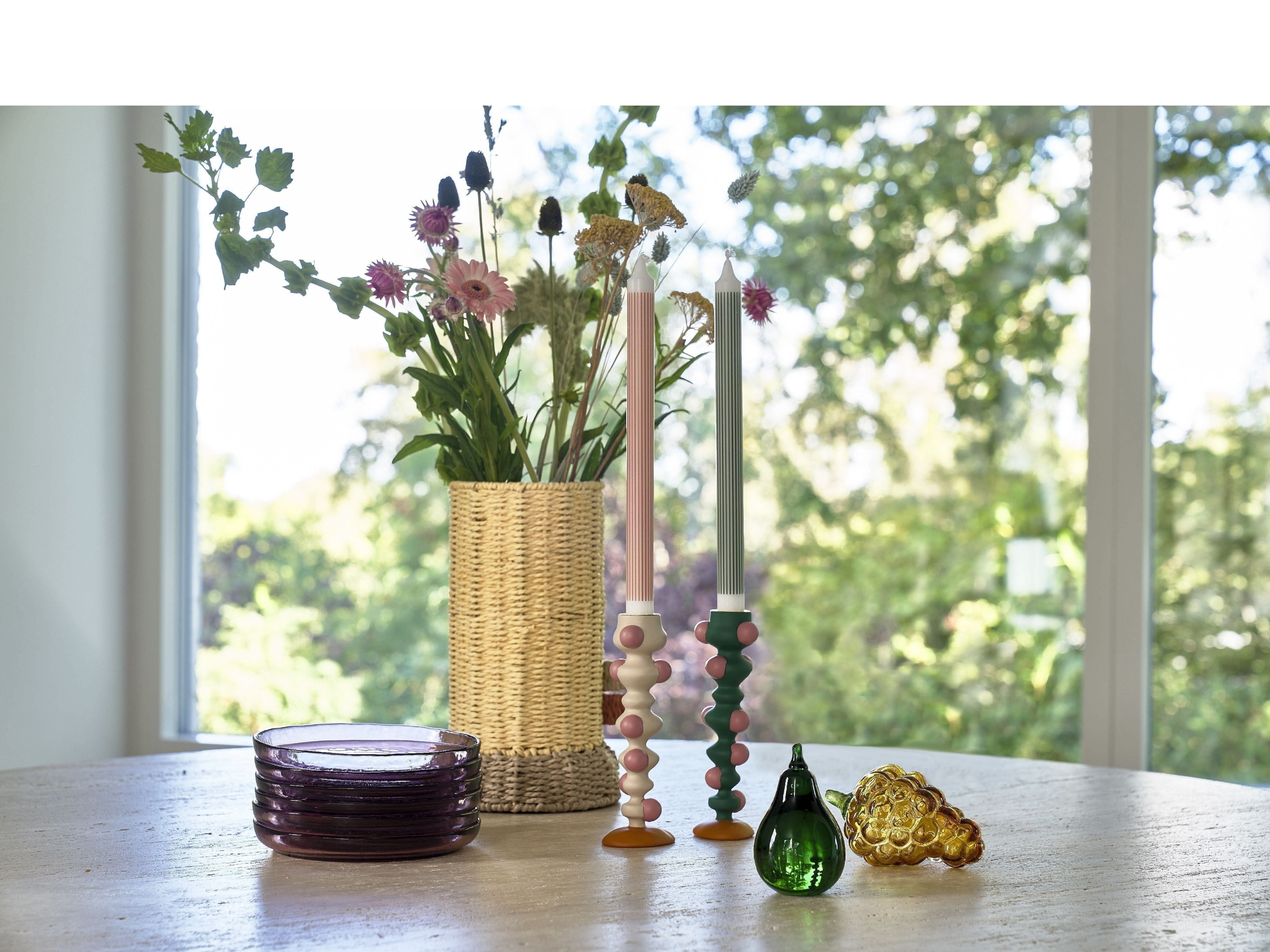 Porta di candele degli stili di collezione Villa con punti, Offwhite/Pink