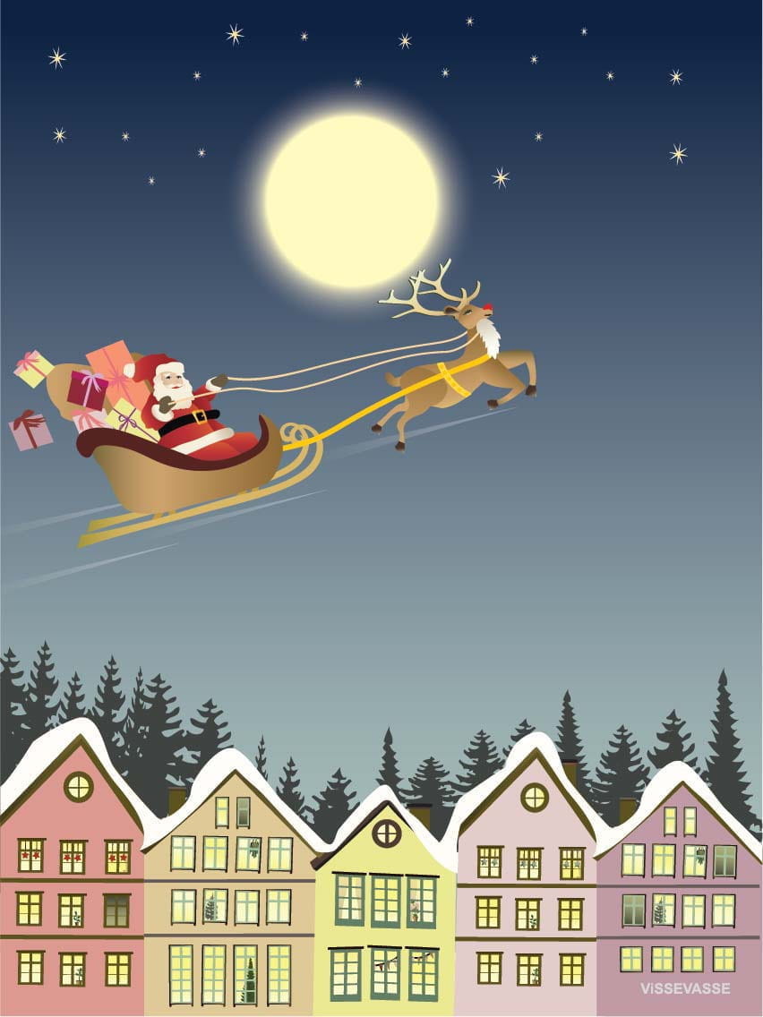 Vissevasse Santa & Rudolf -plakat, 30x40 cm