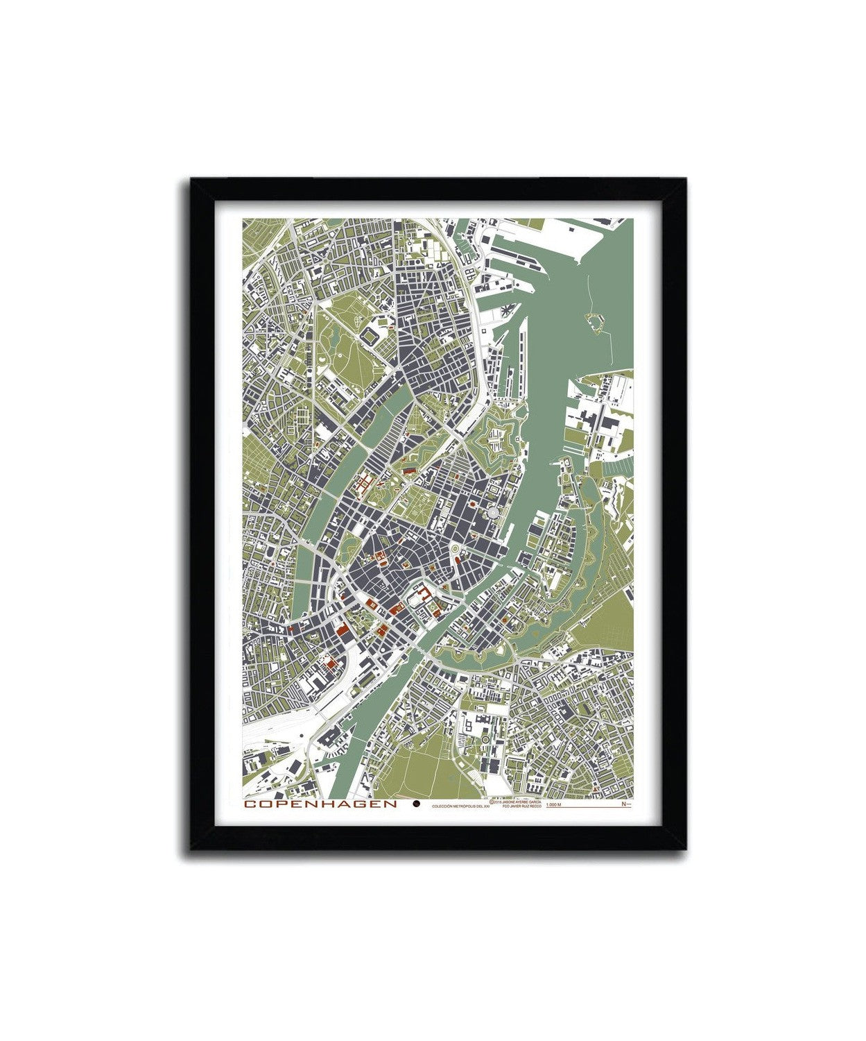 Affiche Kopenhague -Gravur von Planos Urbanos