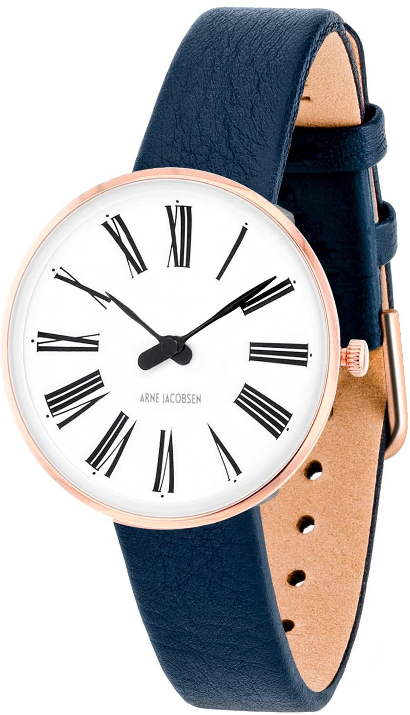 Arne Jacobsen Romeins horloge Ø30, rosé/blauw