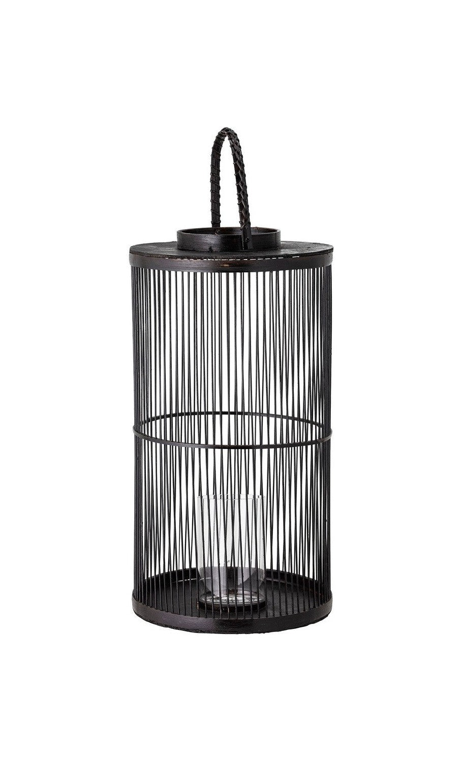 Bloomingville Effie Lantern con vidrio, negro, bambú