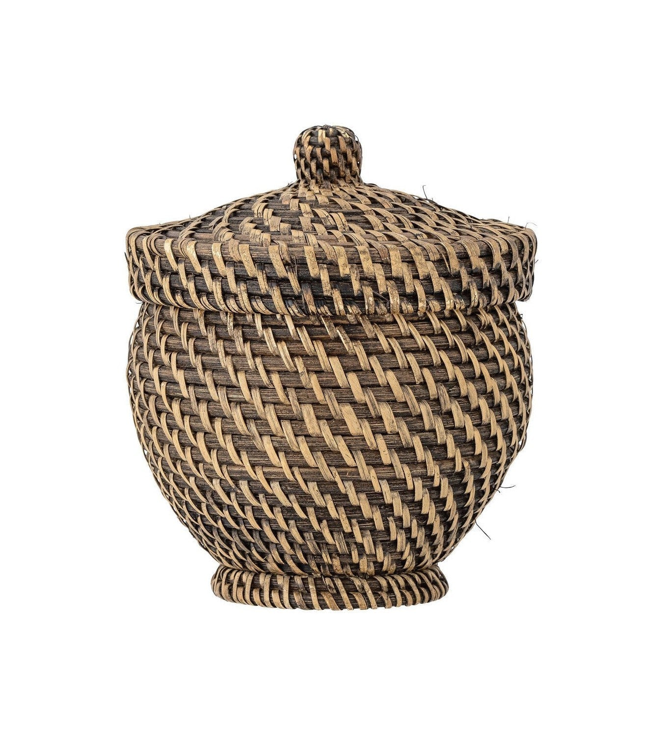 Bloomingville Leoonie Basket con coperchio, nero, rattan