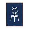  Ant Line Poster Dark Wood Frame A5 Blue Background