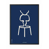  Ant Line Poster Frame In Black Lacquered Wood 50x70 Cm Blue Background