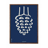 Poster della linea del cono di pino da un'idea telaio in legno scuro 70x100 cm sfondo blu