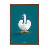 brainchild Swan Classic Poster donker hout frame 50x70 cm petroleumblauwe achtergrond