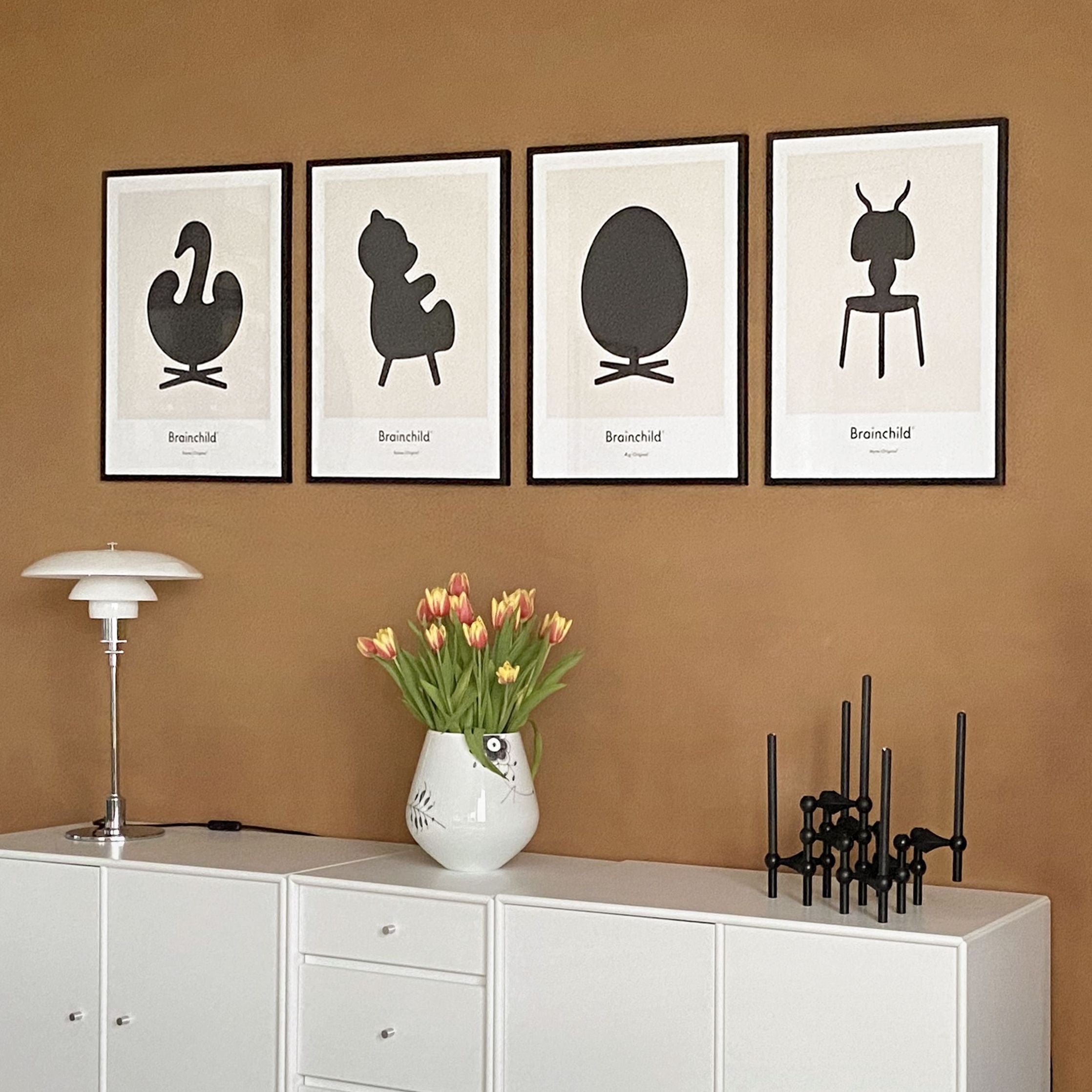 [product_category]-Brainchild Swan Design Icon Poster, Frame Made Of Black Lacquered Wood 30x40 Cm, Grey-Brainchild-IG-31002-C-BRA-8