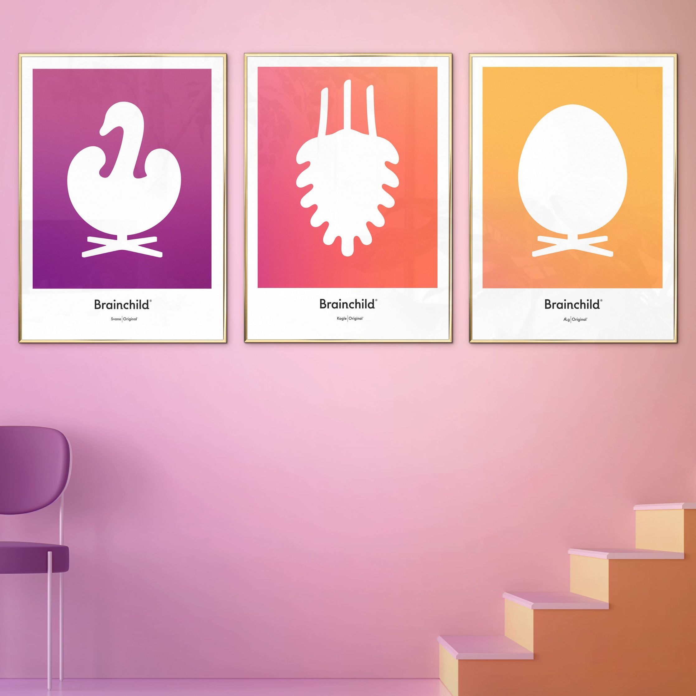 [product_category]-Brainchild Swan Design Icon Poster, Frame Made Of Light Wood 70 X100 Cm, Purple-Brainchild-IF-31004-A-BRA-7