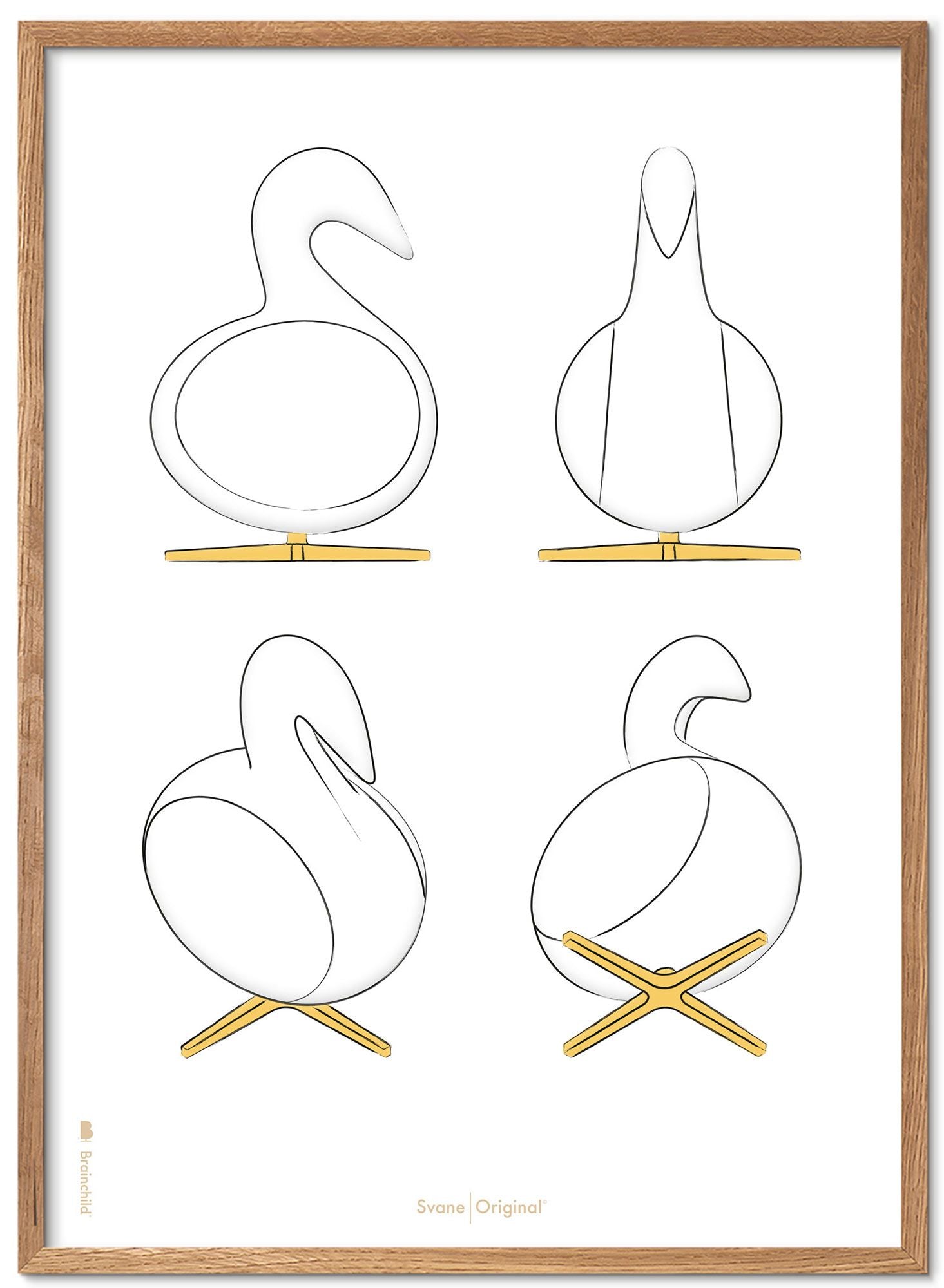 [product_category]-Brainchild Swan Design Sketches Poster Frame Made Of Light Wood 30x40 Cm, White Background-Brainchild-S-22002-A-BRA-1