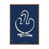  Swan Line Poster Dark Wood Frame A5 Blue Background