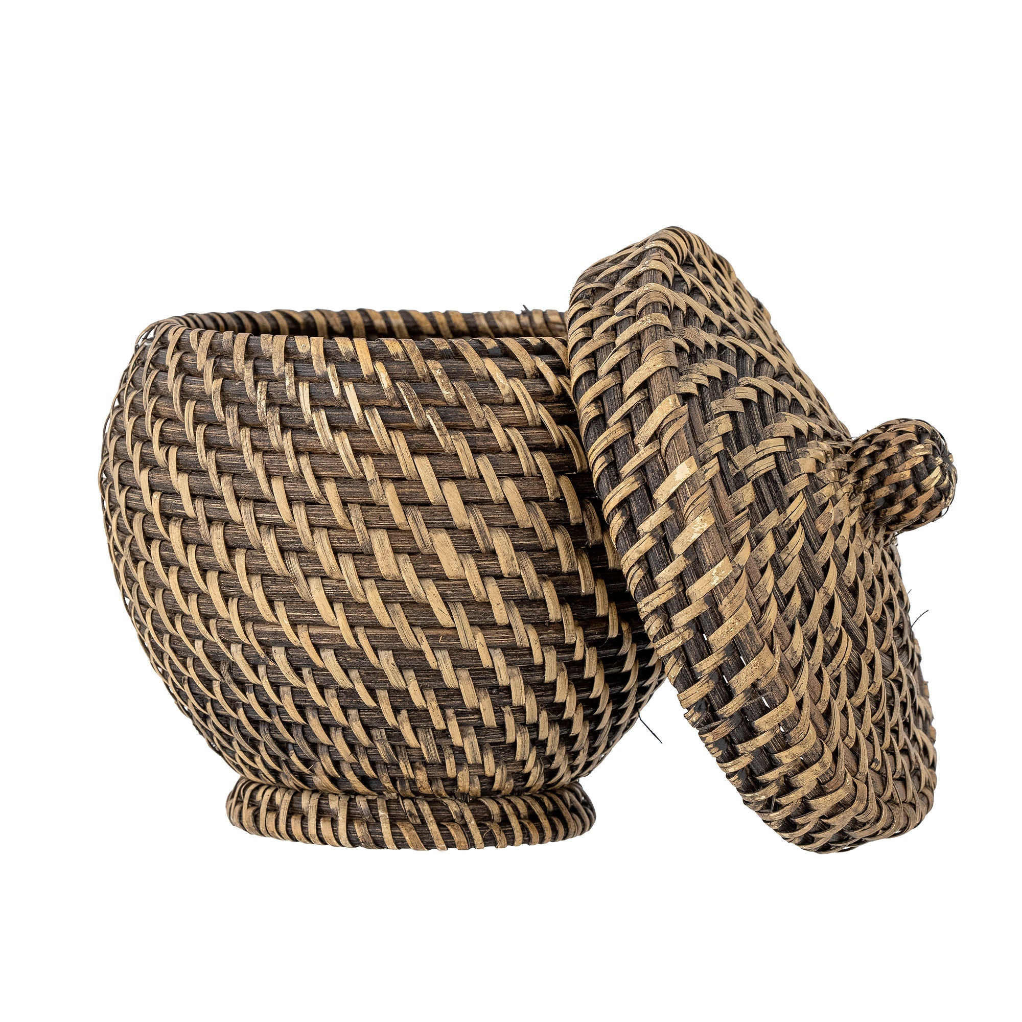 Bloomingville Leoonie Basket met deksel, zwart, rattan