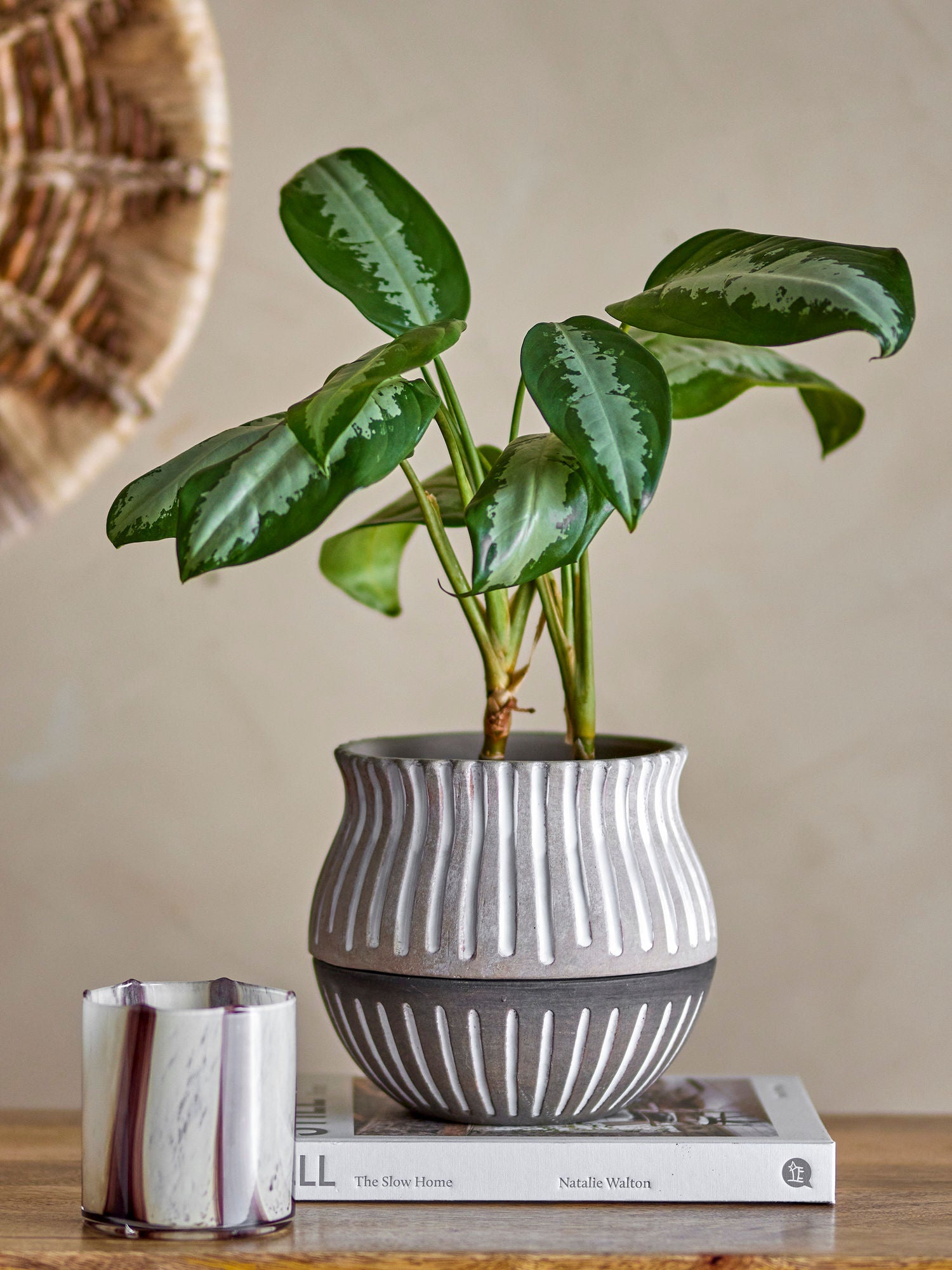 Bloomingville Neliya Flowerpot met schotel, grijs, terracotta