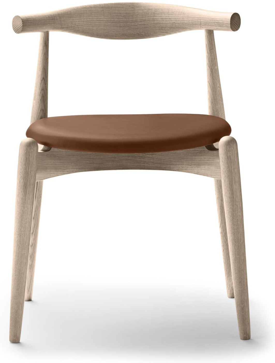 Silla de codo Carl Hansen CH20, roble en jabón/cuero marrón