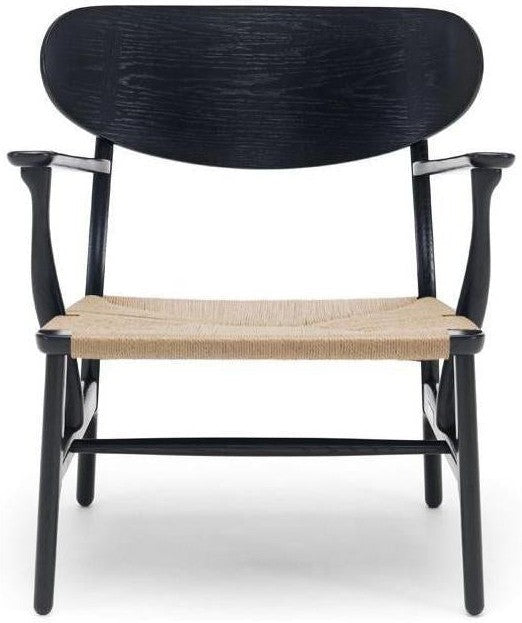 Carl Hansen Ch22 Lounge Chair, Black Oak/Natural Wicker