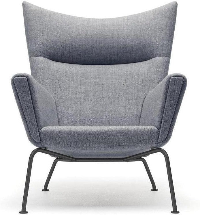 Carl Hansen Ch445 Wing Chair, Black Steel /Light Gray Fabric