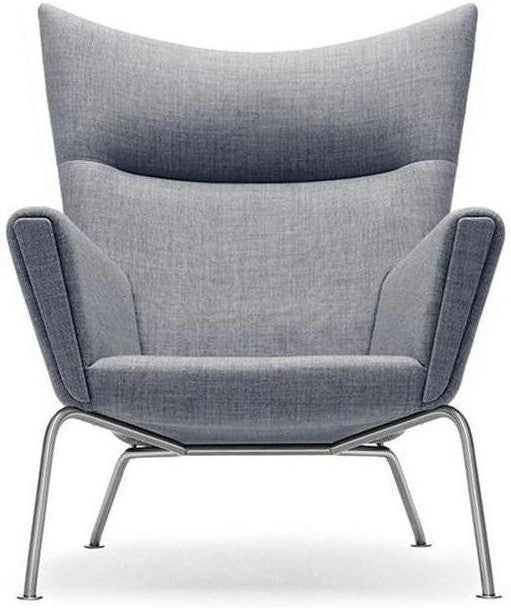 Carl Hansen Ch445 Wing Chair, Steel, Light Gray Fabric