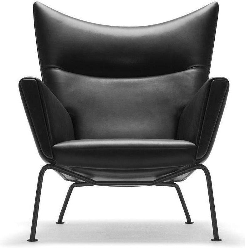 Carl Hansen Ch445 Wing Chair, Steel/Black Leather