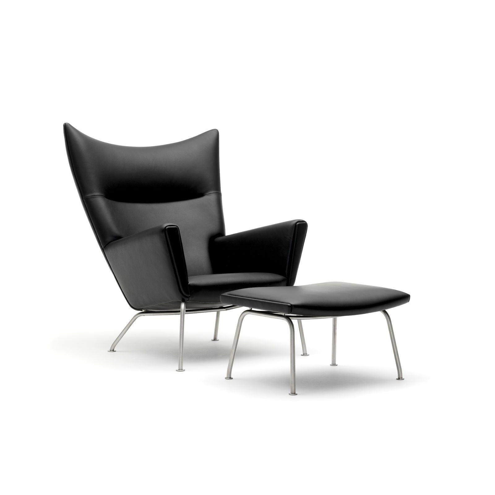 Carl Hansen Ch445 Wing Chair, Steel/Black Leather