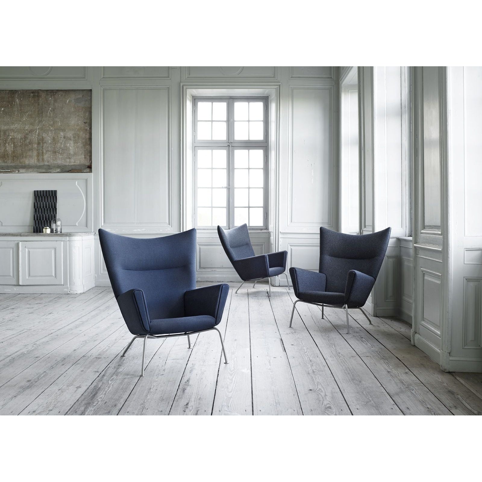 Carl Hansen Ch445 Wing Chair, Steel/Black Leather