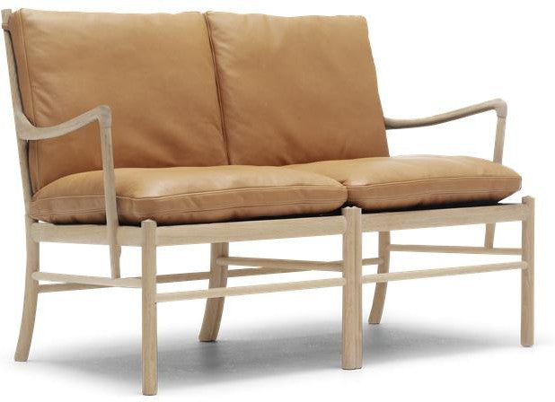 Carl Hansen OW149 2 Kolonialsofa, weiß geölte Eiche/hellbraunes Leder