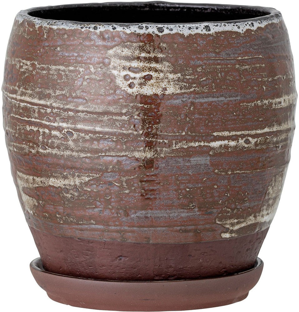 Kreative Kollektion Calla Flowerpot mit Untertasse, Brown, Steinzeug