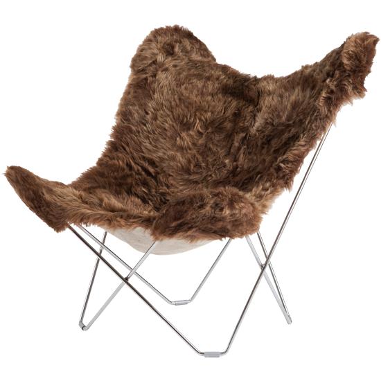 Cuero Iceland Mariposa Butterfly Chair, Shorn Brown/Chrome