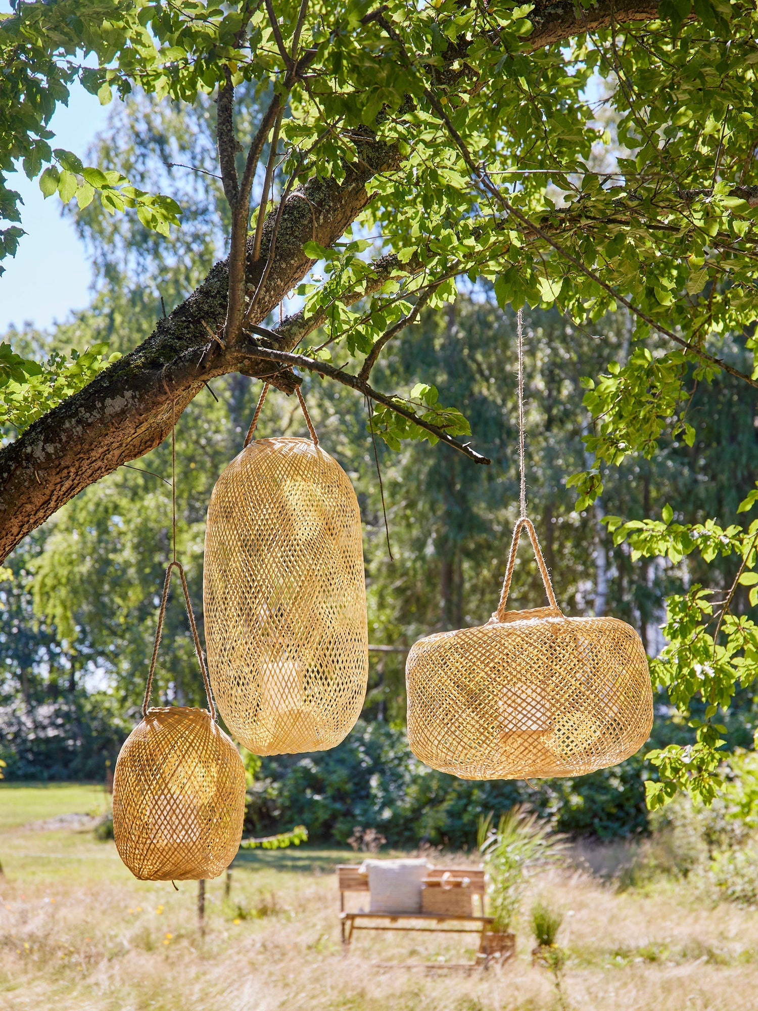 Bloomingville Musu Lantern W/Glass, Nature, Bamboo