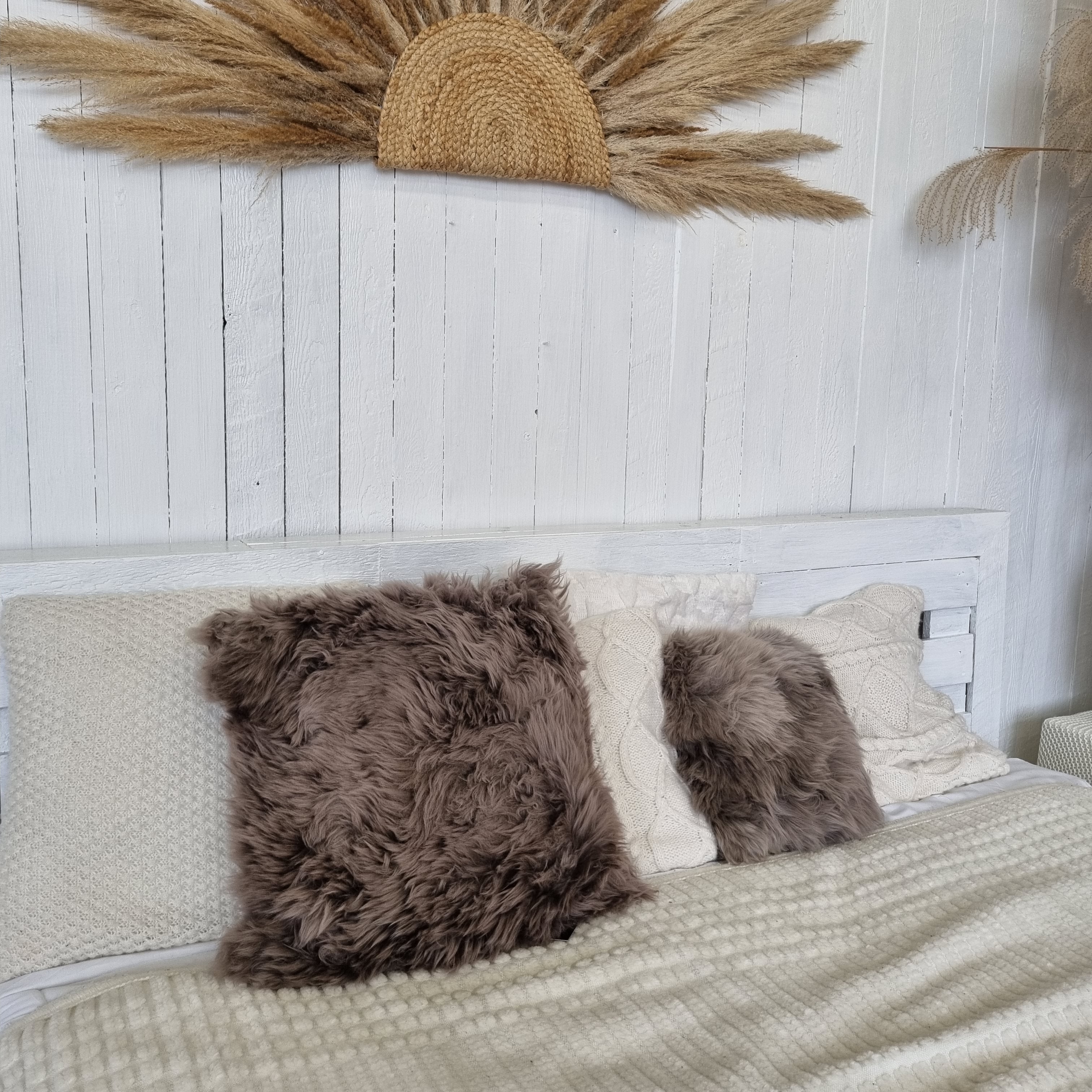 Taupe Brown echte Schaffell -Kissen Kissen