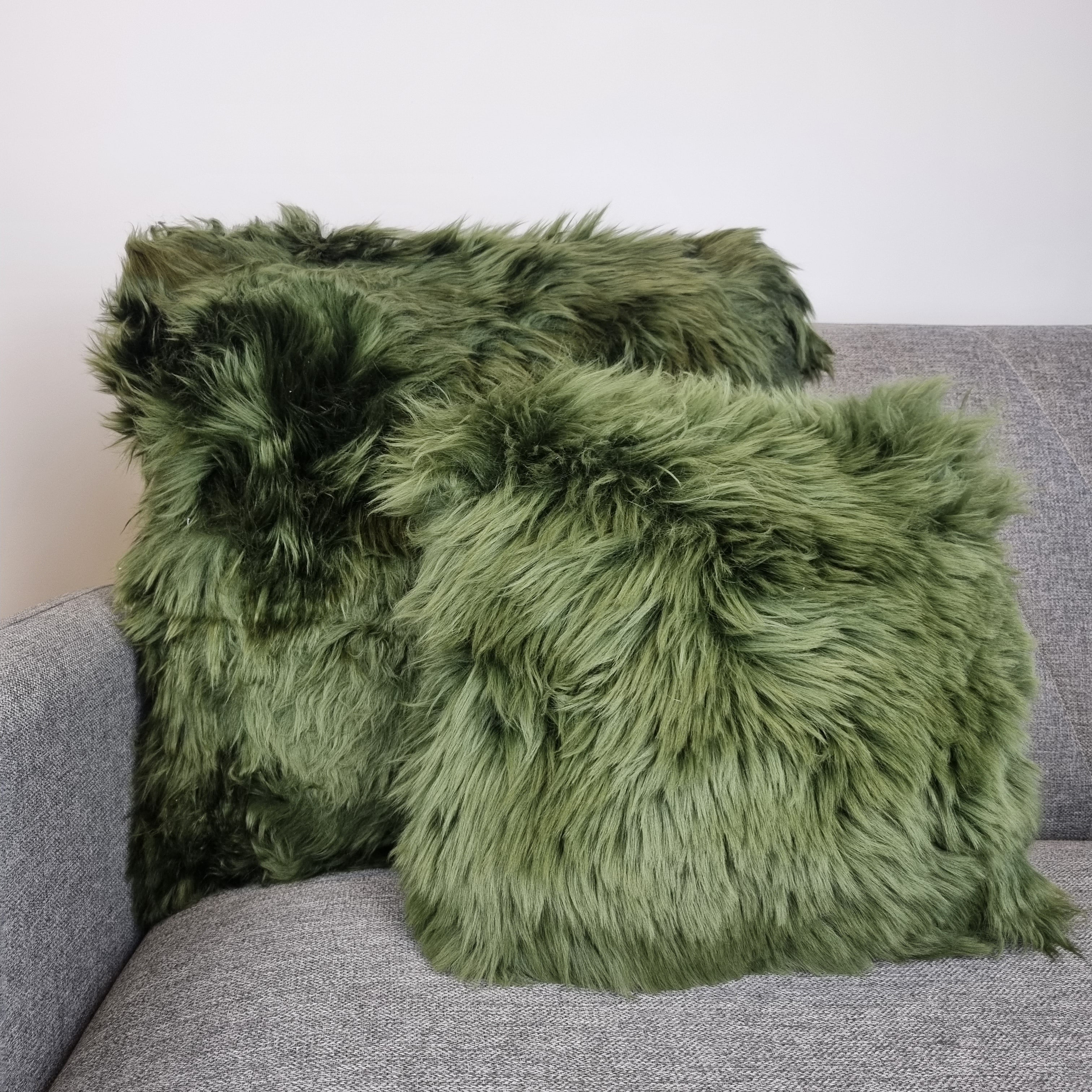 Green genuine sheepskin throw pillow