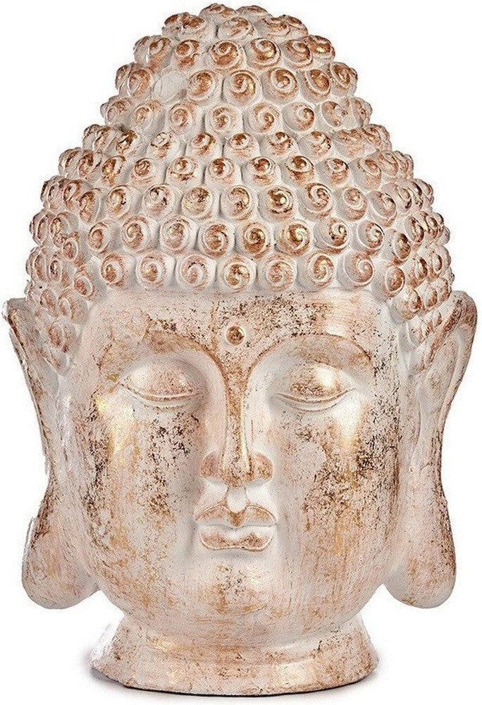 Dekorativ havefigur Buddha Head White/Gold Polyresin (31,5 x 50,5