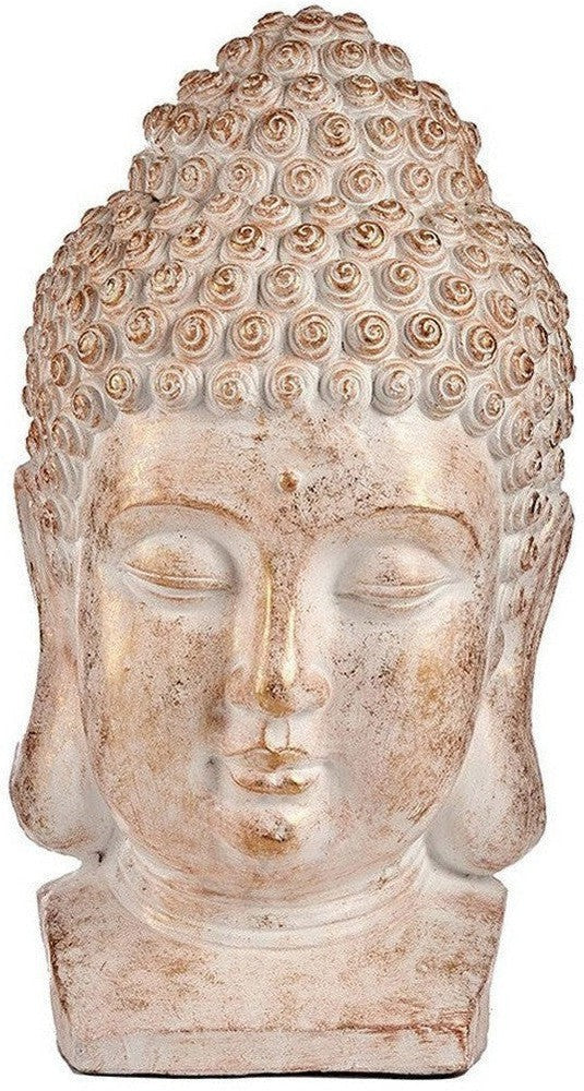 Koristeellinen puutarhakuvio Buddha Head White/Gold Polyresiin (35 x 65,5 x