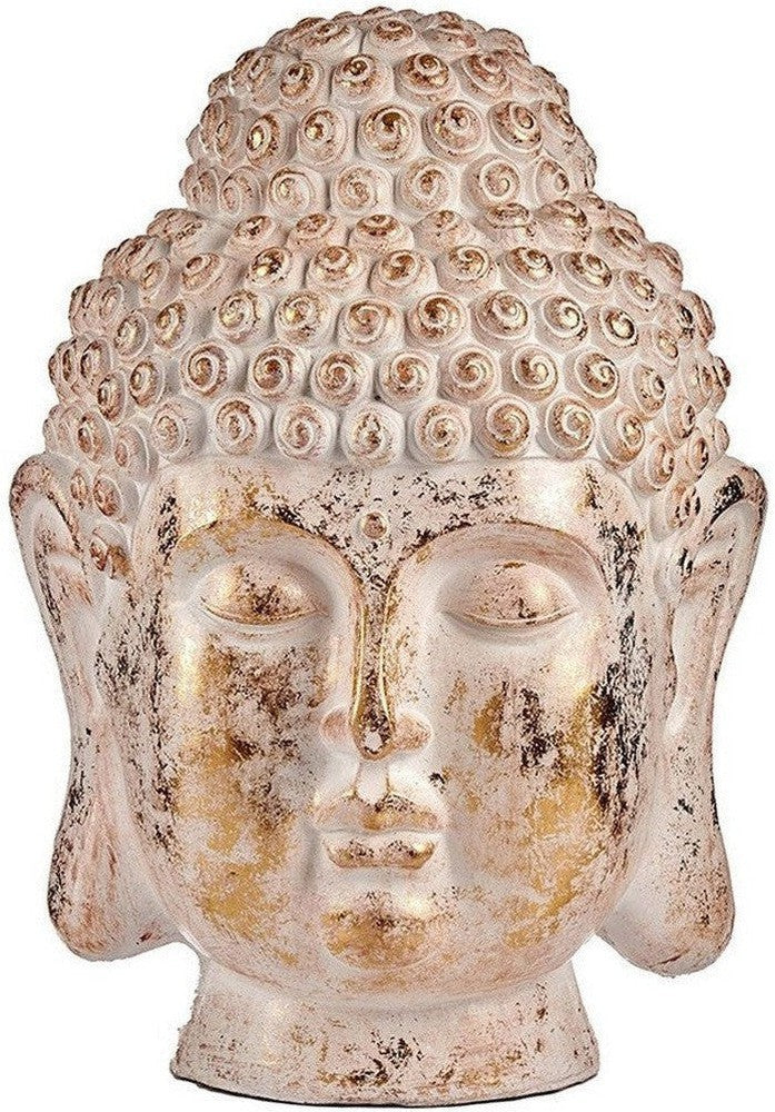 Dekorativ trädgårdsfigur Buddha Head White/Gold Polyresin (45,5 x 68 x