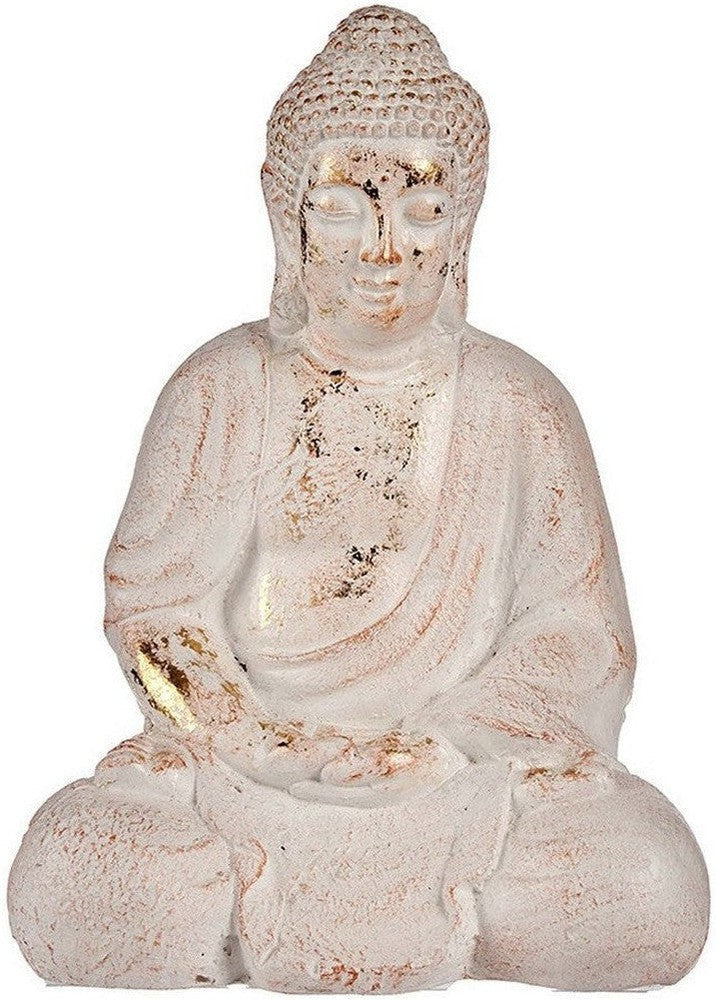 Koristeellinen puutarhakuvio Buddha White/Gold Polyresiin (22,5 x 41,5 x