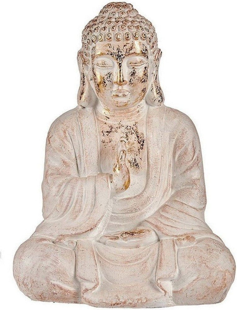Decoratieve tuinfiguur Boeddha wit/gouden polyresin (23,5 x 49 x 36