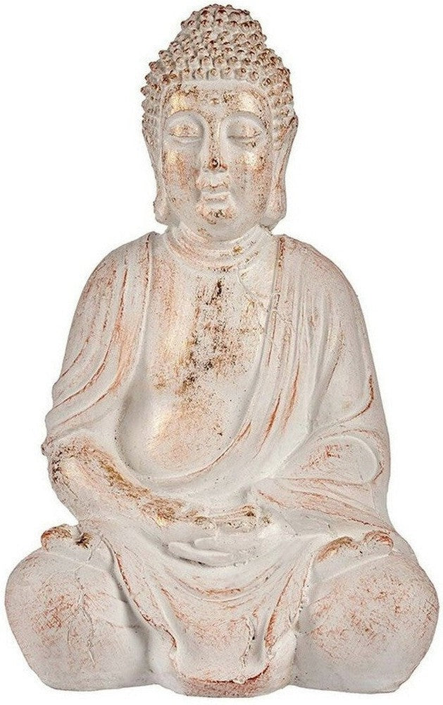 Dekorativ trädgårdsfigur Buddha White/Gold Polyresin (24,5 x 50 x 31,8