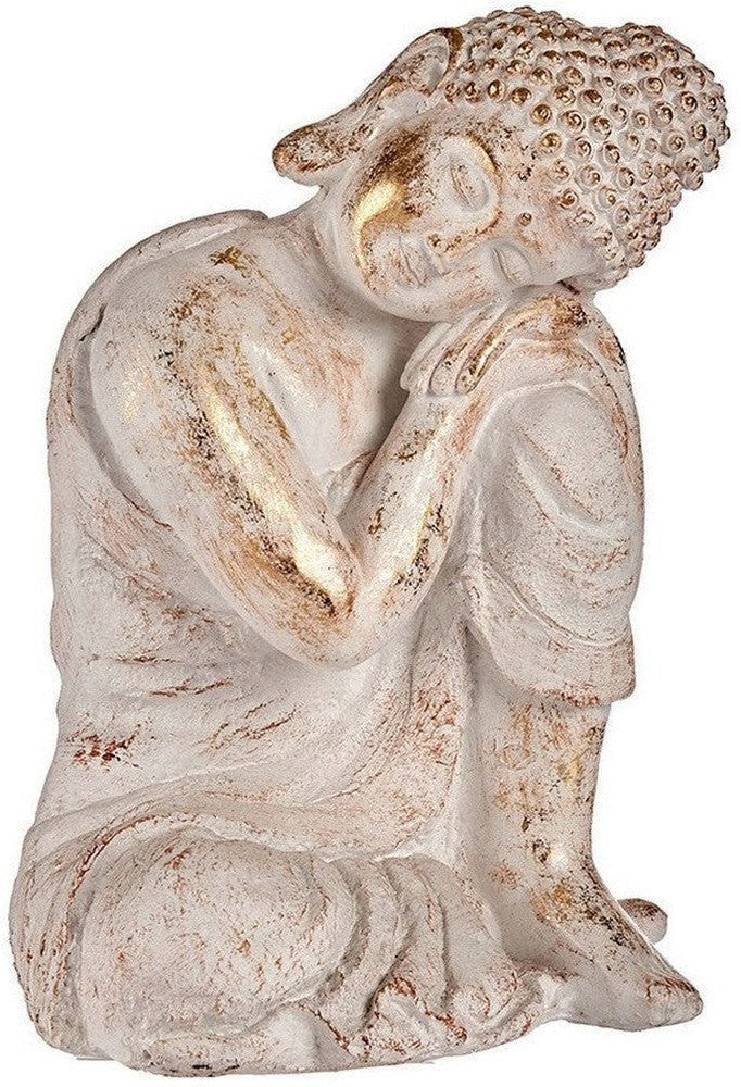 Dekorativ havefigur Buddha White/Gold Polyresin (28,5 x 43,5 x 37