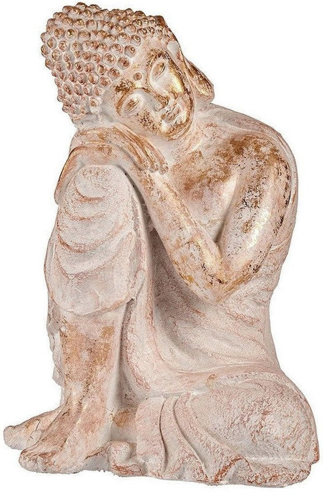 Dekorativ havefigur Buddha White/Gold Polyresin (35,5 x 54,5 x 42