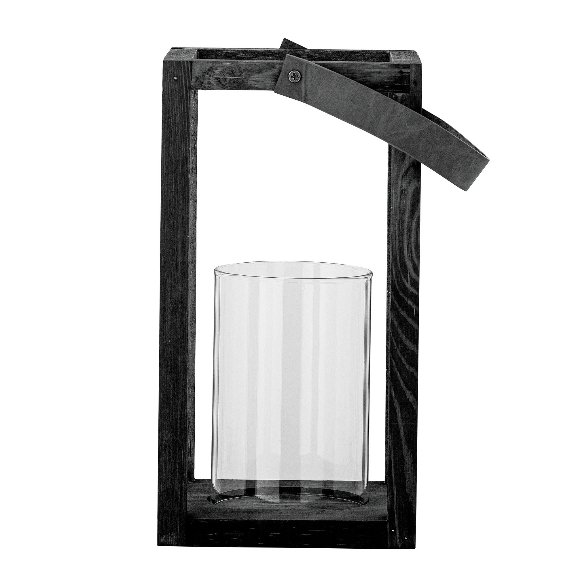 Bloomingville Lyra Lantern met glas, zwart, dennen