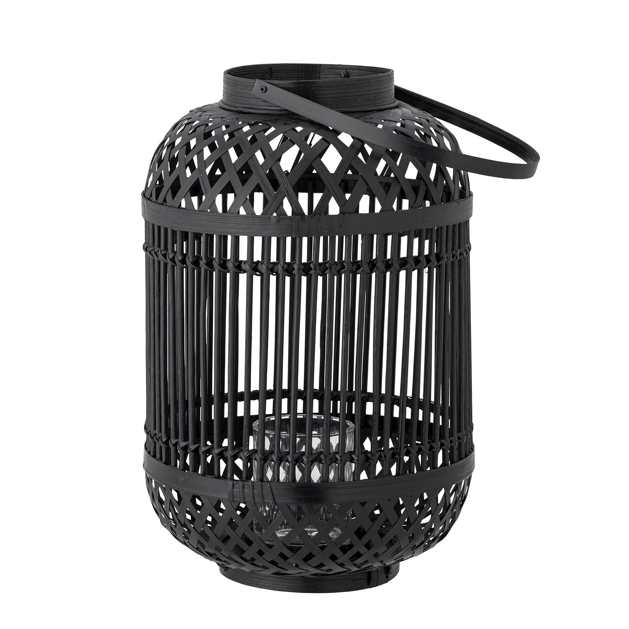 Bloomingville Tilla Lantern met glas, zwart, bamboe
