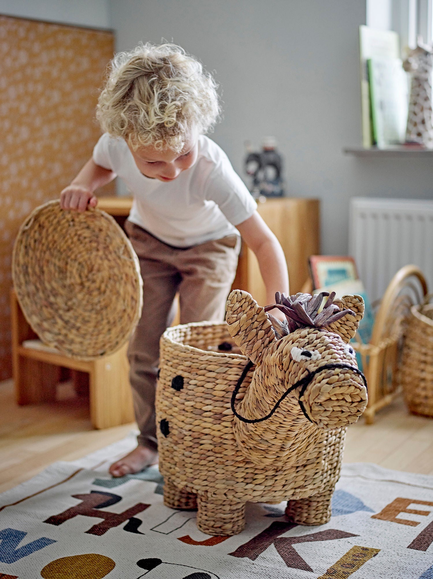 Bloomingville Mini Bobbi Basket con tapa, naturaleza, jacinto de agua