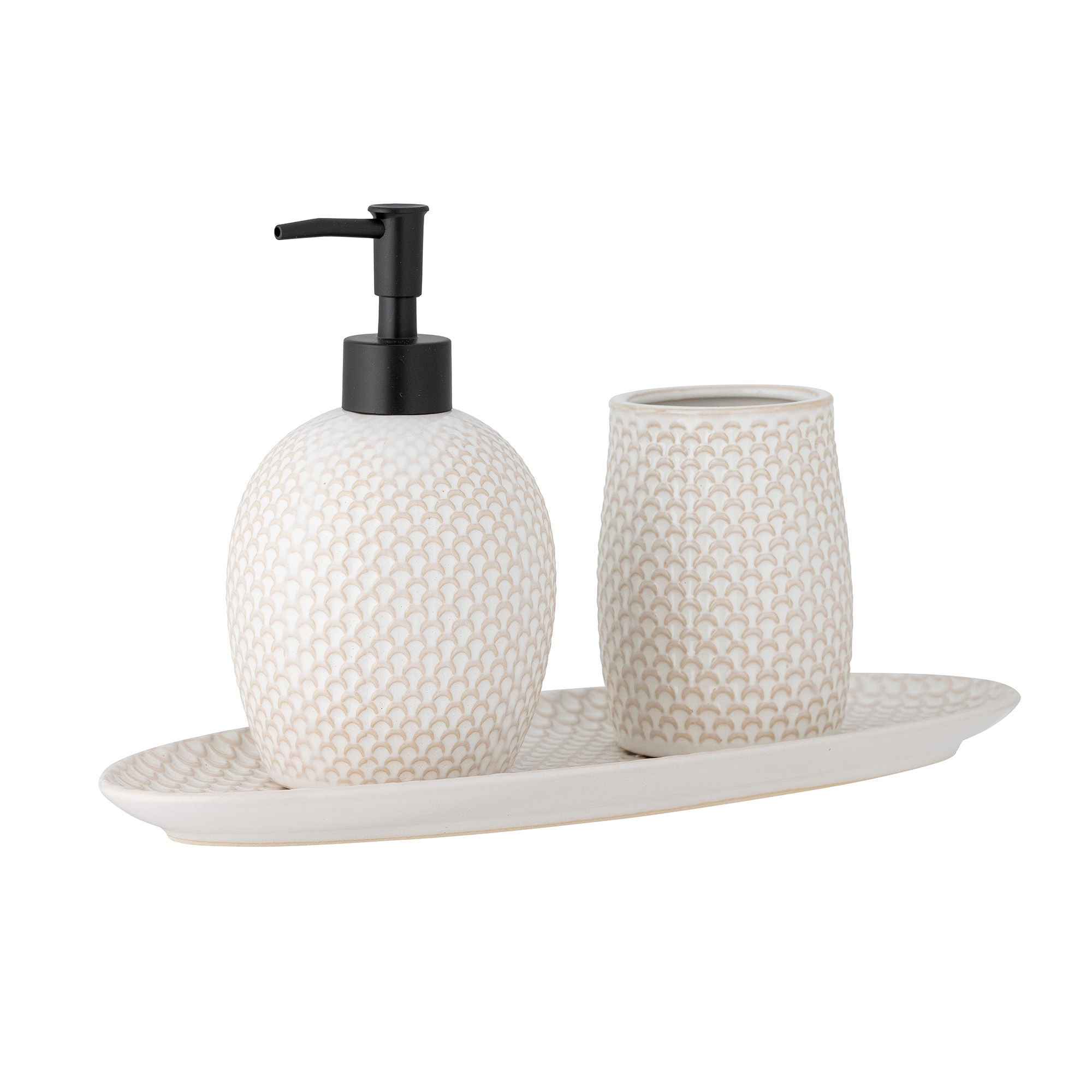 Bloomingville Hrin Soap Dispenser Set, Nature, Steingware