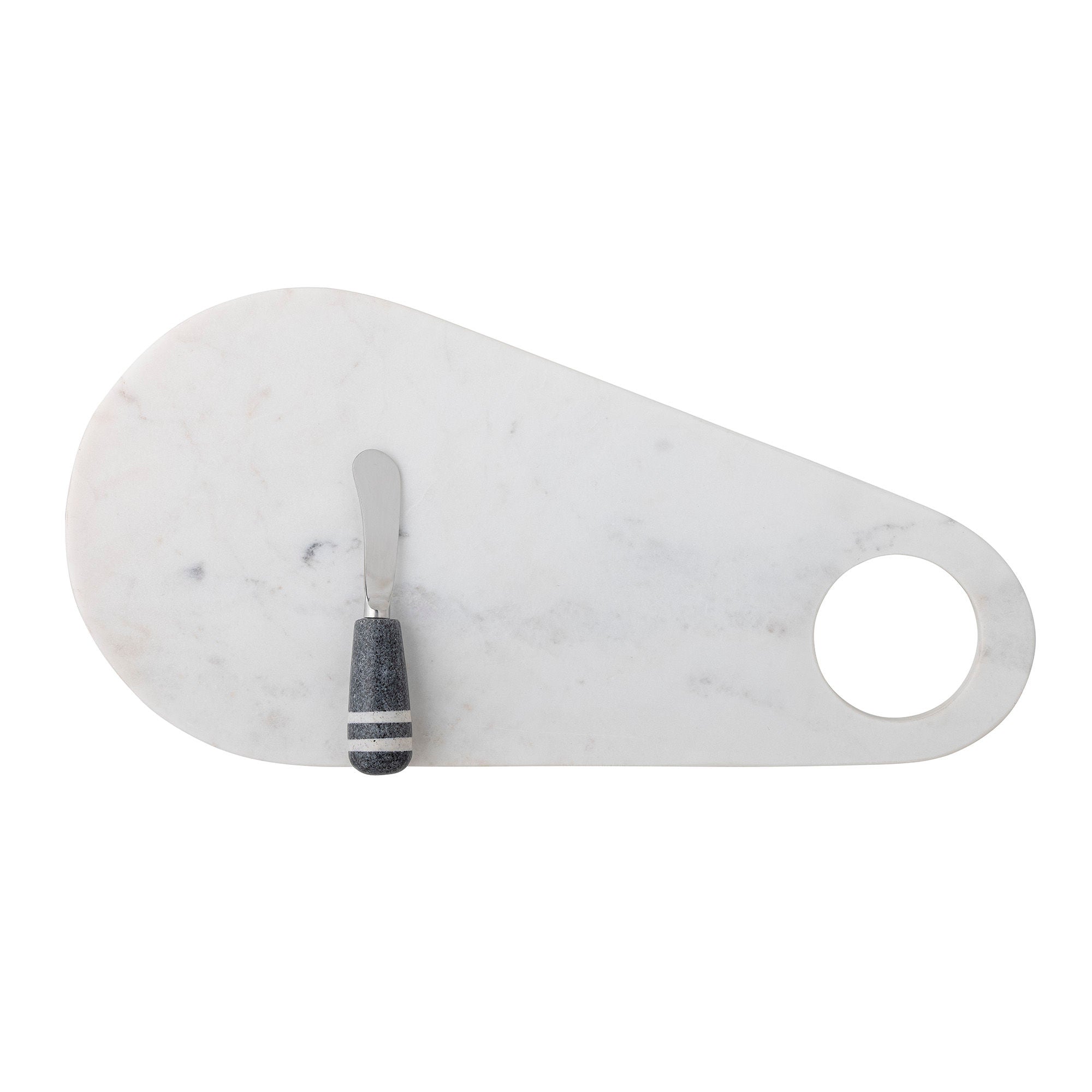 Bloomingville Abrielle serveringskort med kniv, vit, marmor