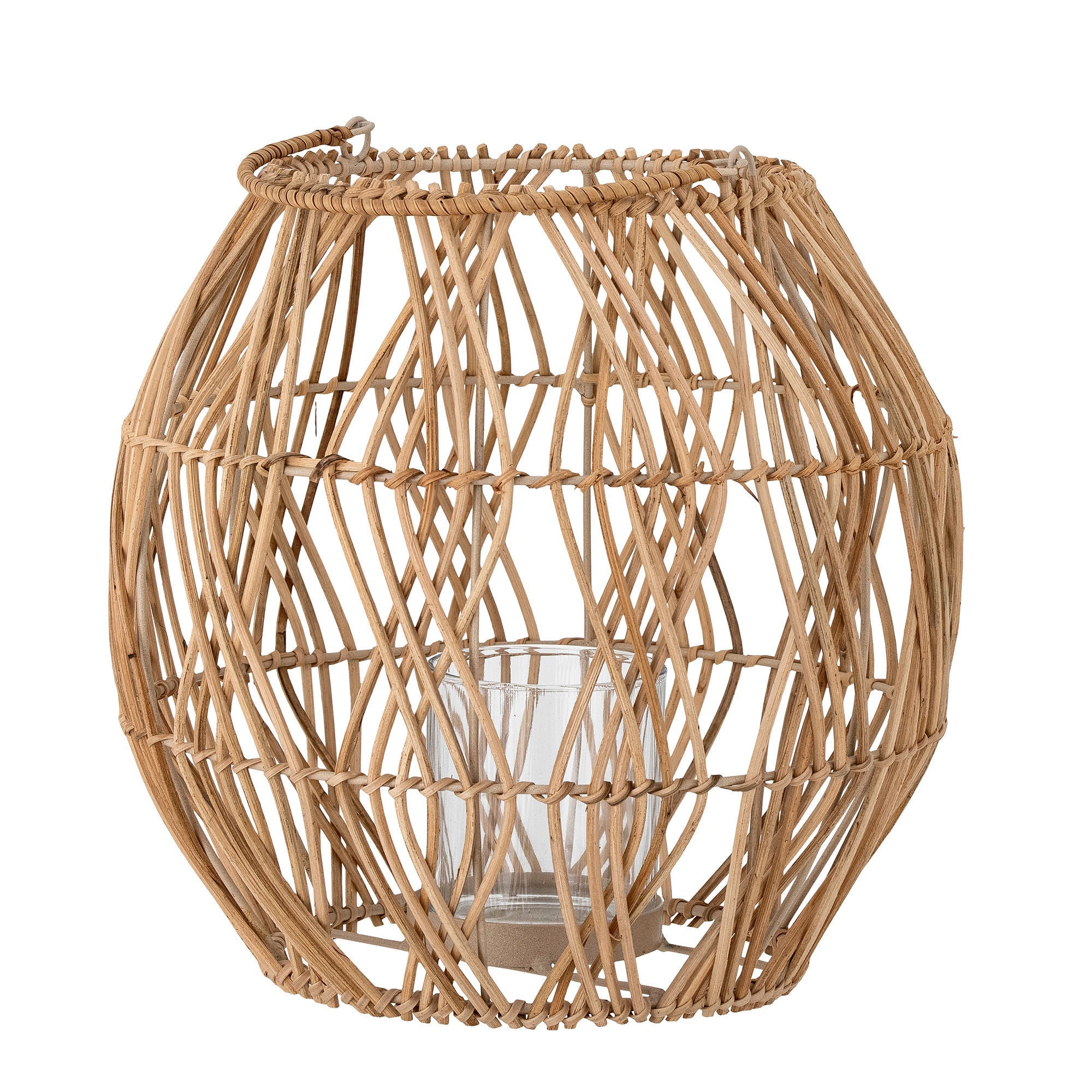 Collezione creativa Lanterna Maiga con vetro, natura, rattan