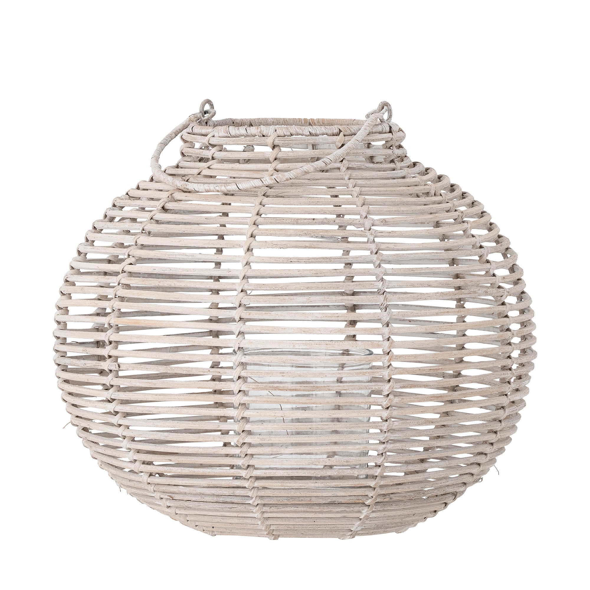 Bloomingville Malua Lantern mit Glas, Weiß, Rattan