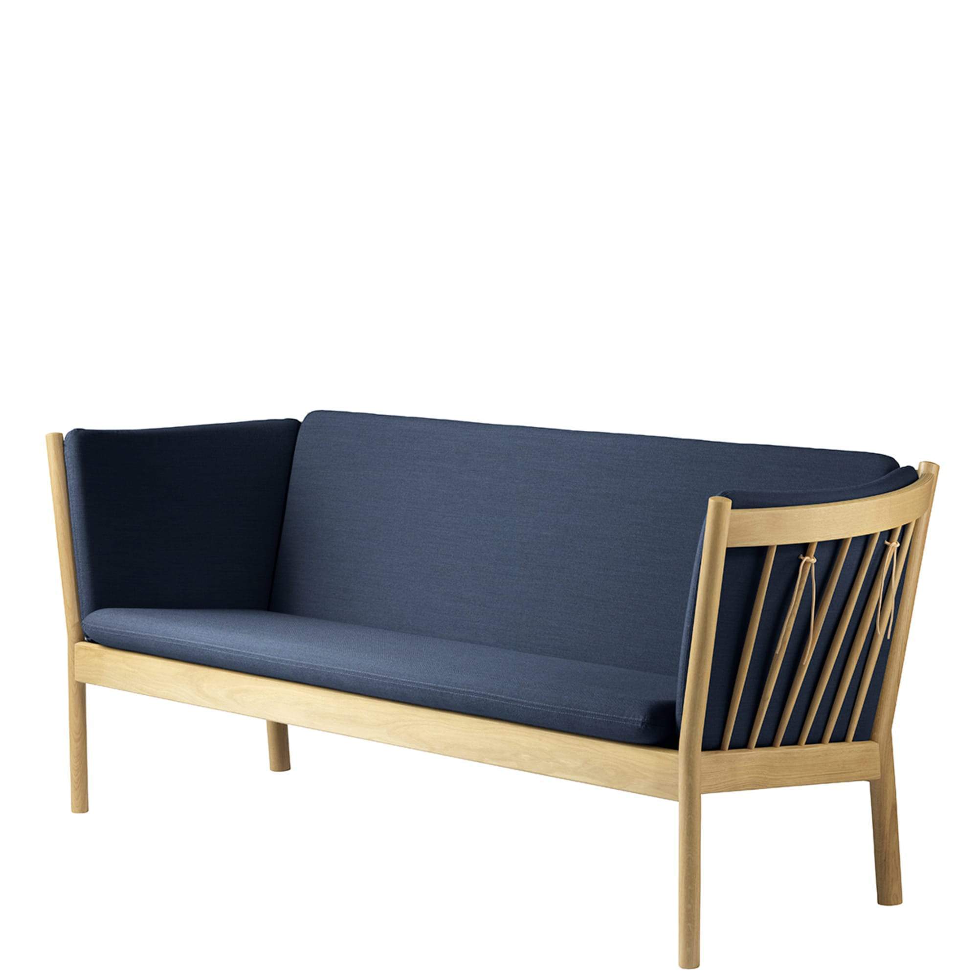 Fdb Møbler J149 3 Person Sofa, Oak, Dark Blue Fabric