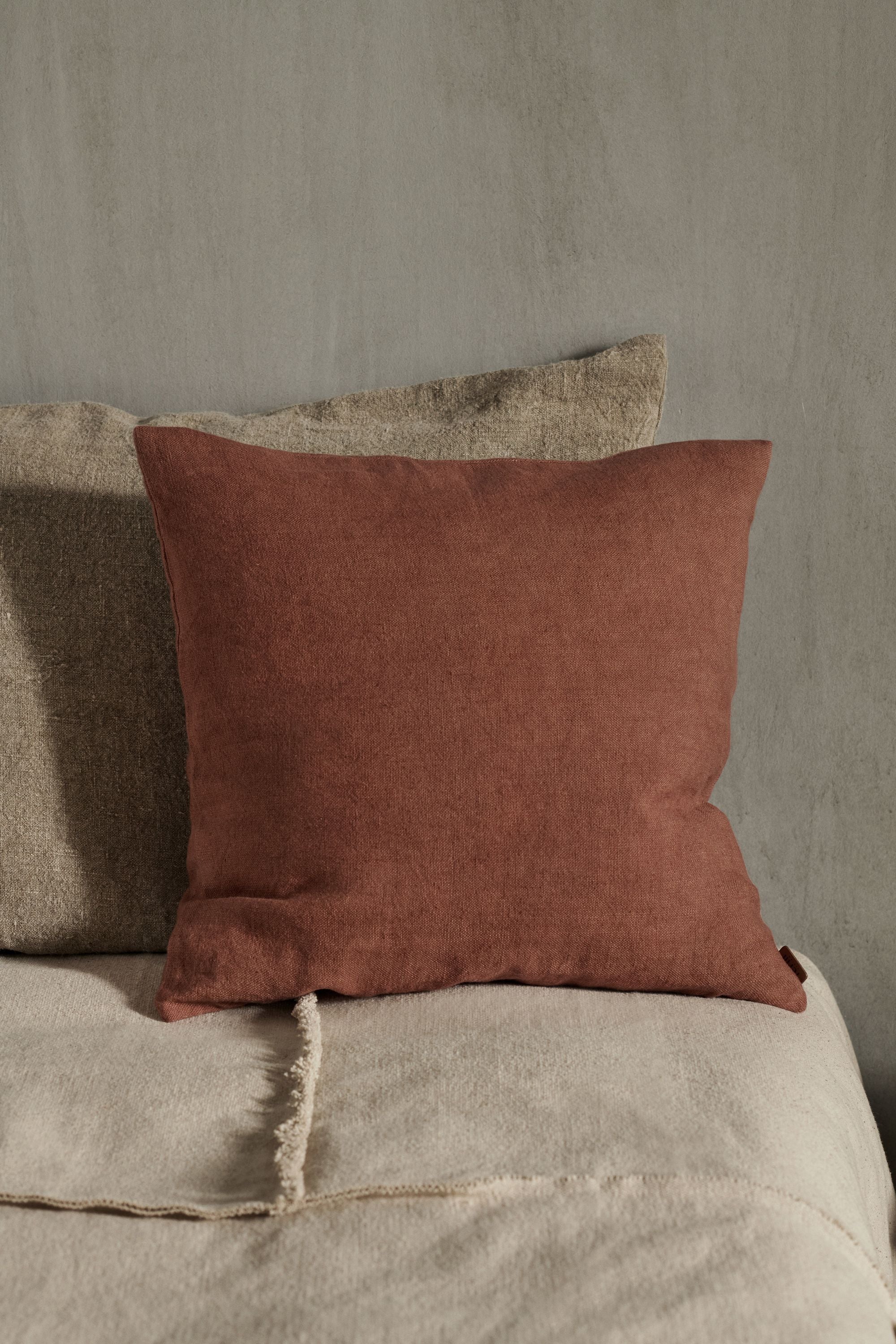 Ferm Living Heavy Linen Cushion, Berry Red