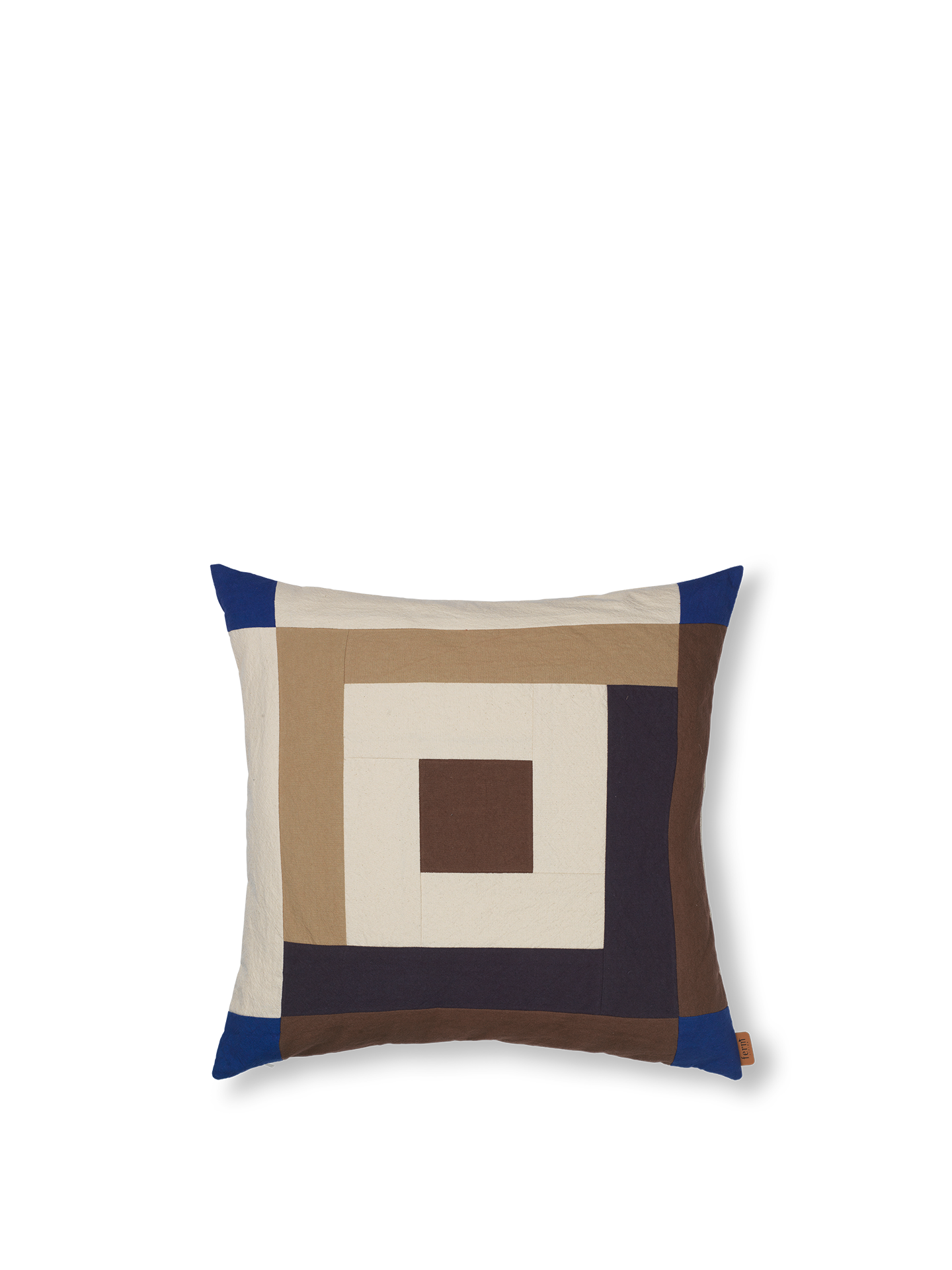 Ferm Living Border Patchwork Cushion carob brun/ljusblå