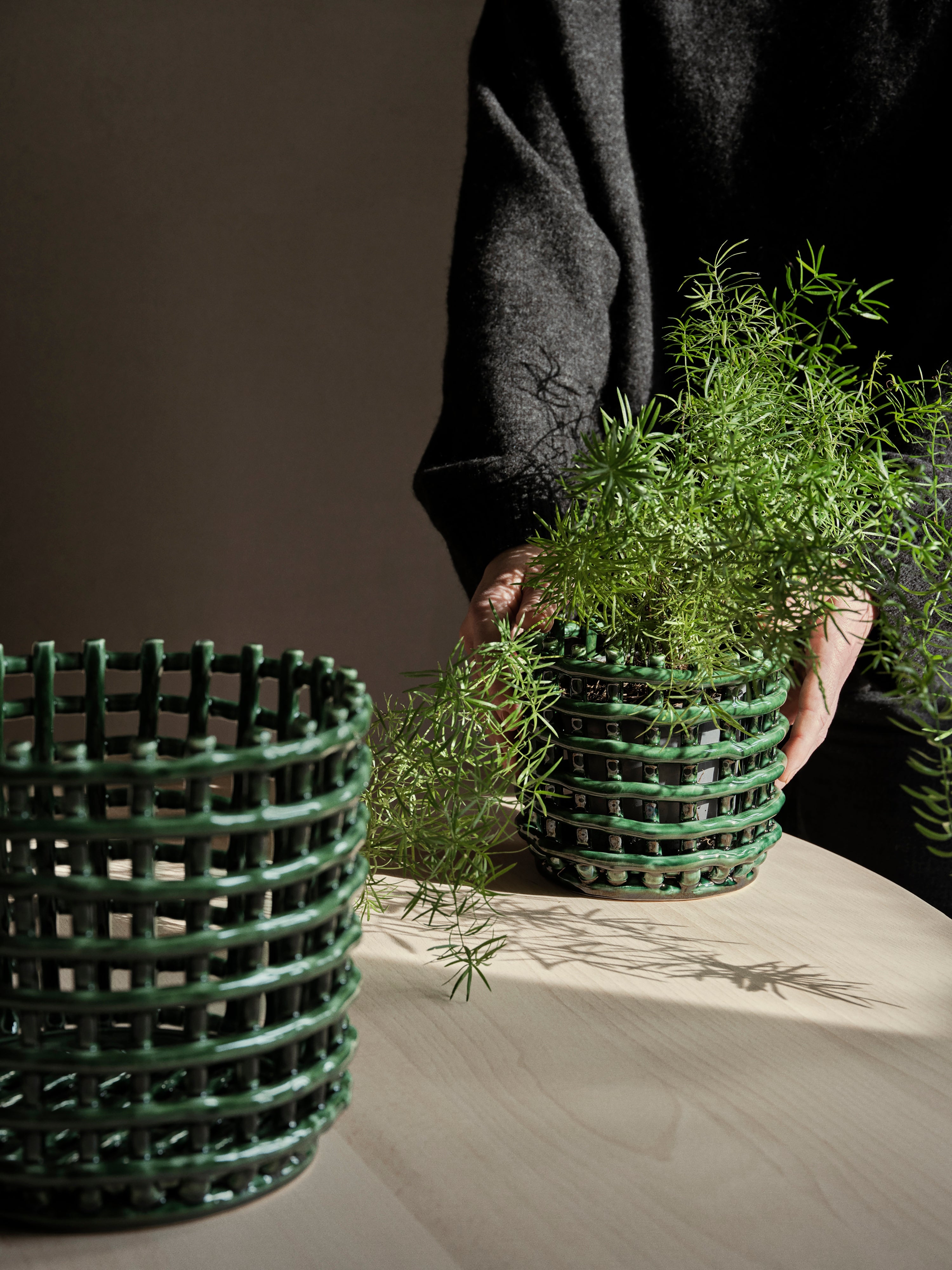 Ferm Living Ceramic Basket Small Emerald Green