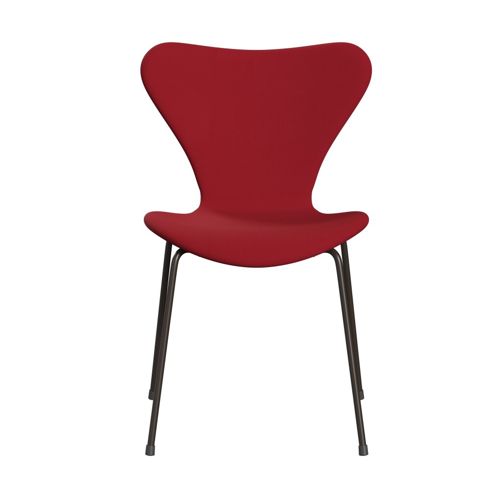 Fritz Hansen 3107 chaise complète complète, bronze brun / acier standard / rouge foncé clair