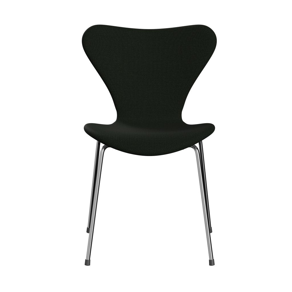 Fritz Hansen 3107 Silla tapicería completa, cromo/lienzo verde oscuro